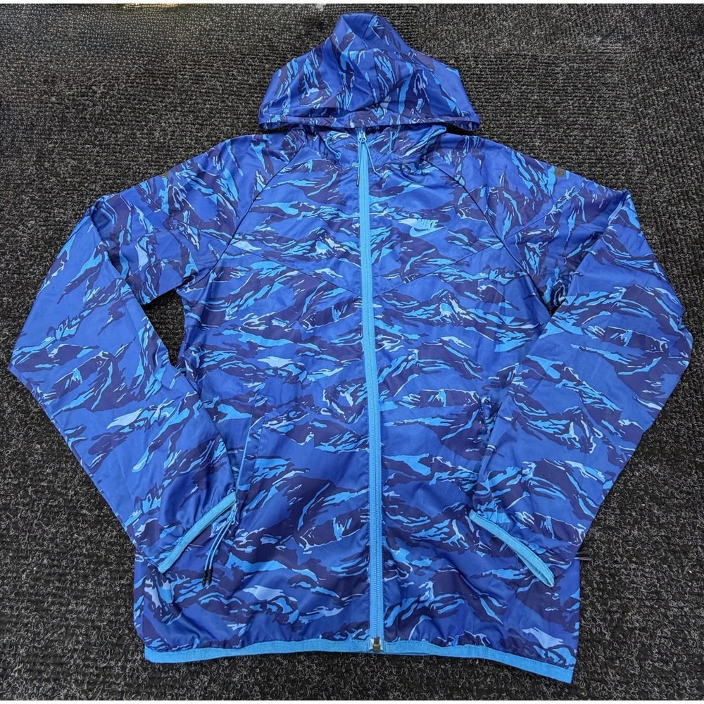 Nike‎ Running Blue Camouflage Packable DWR Lightweight Windrunner Small